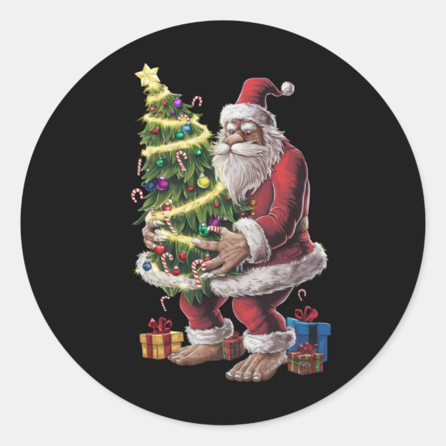 Bigfoot Christmas Tree Lights Xmas Sasquatch Lover Runder Aufkleber (Vorderseite)
