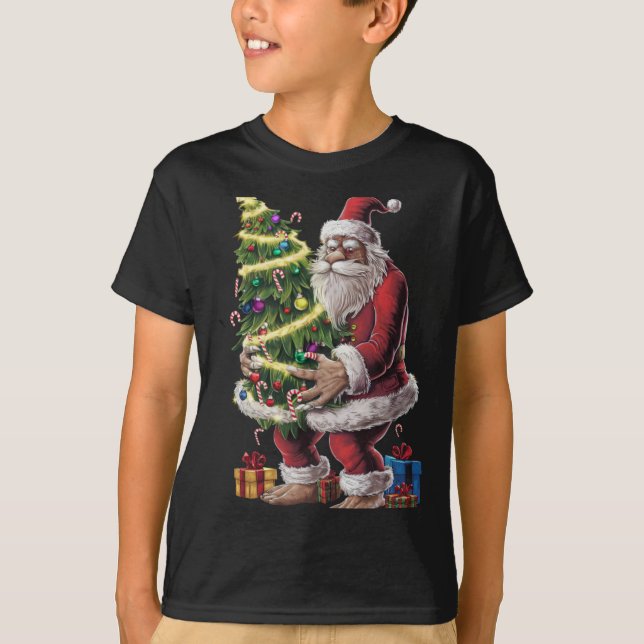 Bigfoot Christmas Tree Lights Xmas Sasquatch Lover T-Shirt (Vorderseite)