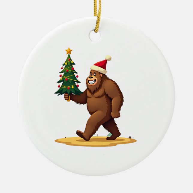Bigfoot Christmas Tree Santa Hat (1) Keramik Ornament (Vorne)