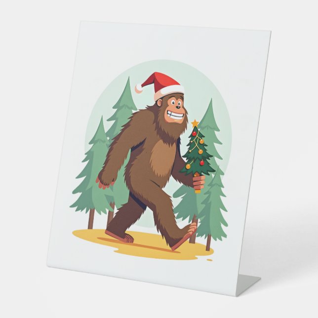 Bigfoot Christmas Tree Santa Hat (1) Sockelschild (Vorderseite)