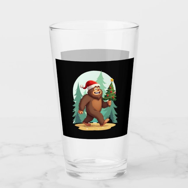 Bigfoot Christmas Tree Santa Hat (2) Glas (Vorderseite)