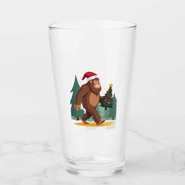 Bigfoot Christmas Tree Santa Hat (2) Glas (Vorderseite)