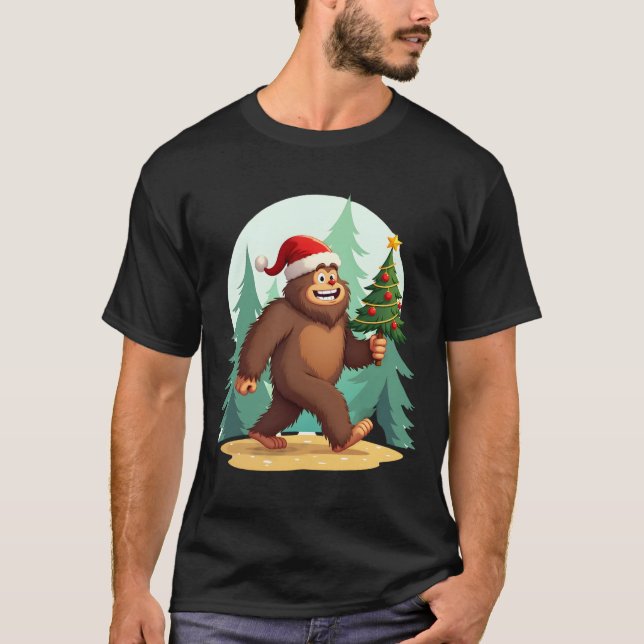 Bigfoot Christmas Tree Santa Hat (2) T-Shirt (Vorderseite)
