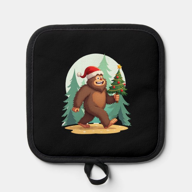 Bigfoot Christmas Tree Santa Hat (2) Topflappen (Vorderseite)