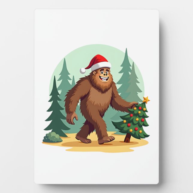 Bigfoot Christmas Tree Santa Hat (3) Fotoplatte (Vorderseite)