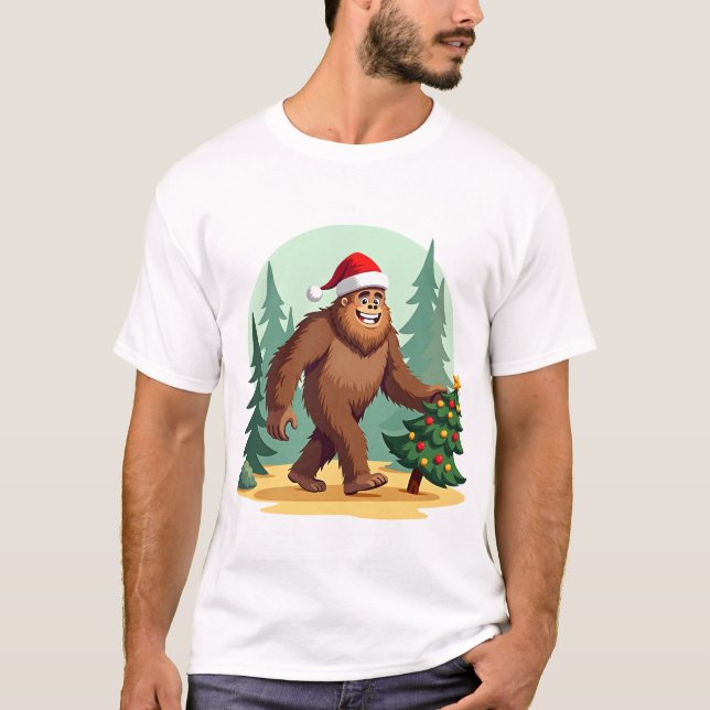 Bigfoot Christmas Tree Santa Hat (3) T-Shirt (Vorderseite)