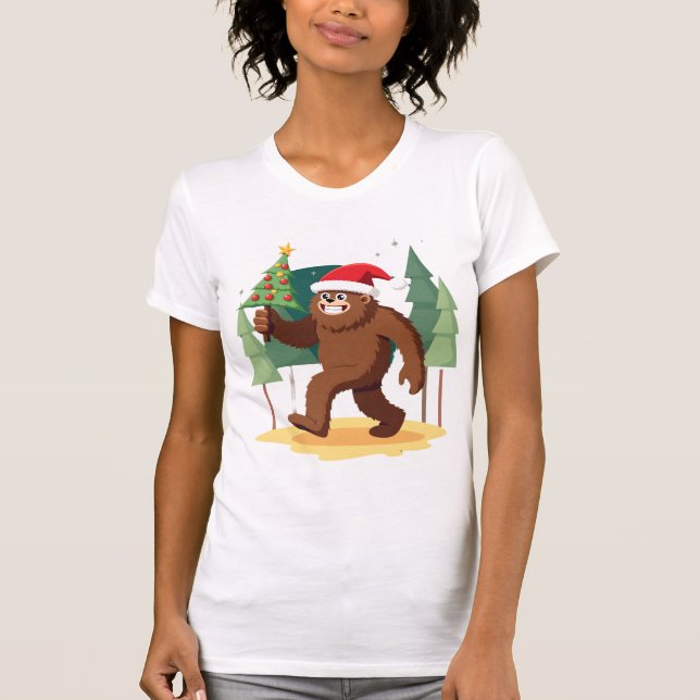 Bigfoot Christmas Tree Santa Hat (4) T-Shirt (Vorderseite)