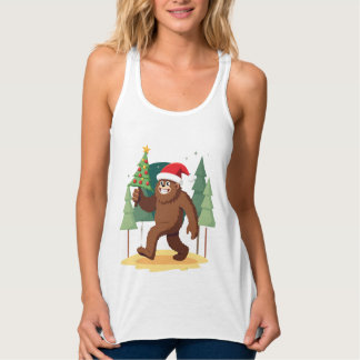 Bigfoot Christmas Tree Santa Hat (4) Tank Top