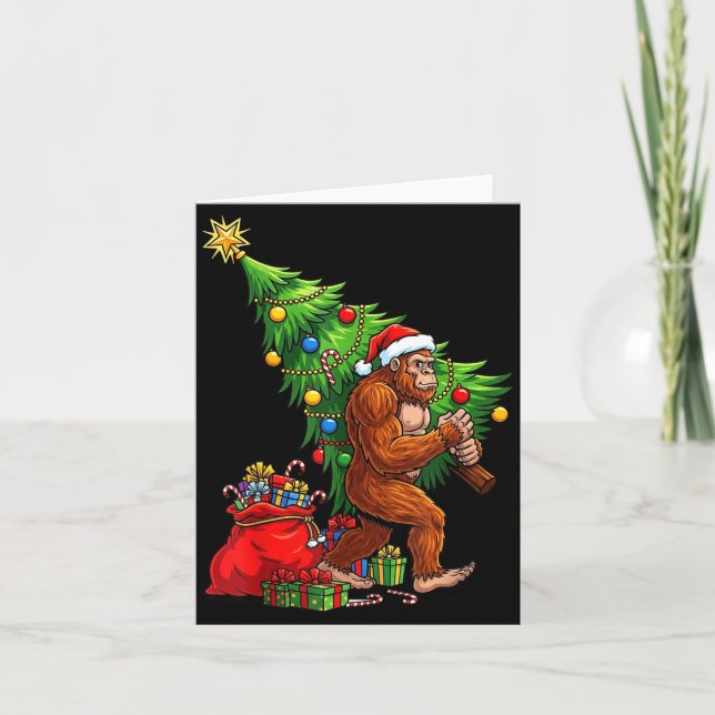 Bigfoot Christmas Tree Xmas Lights Funny Sasquatch Karte (Vorderseite)