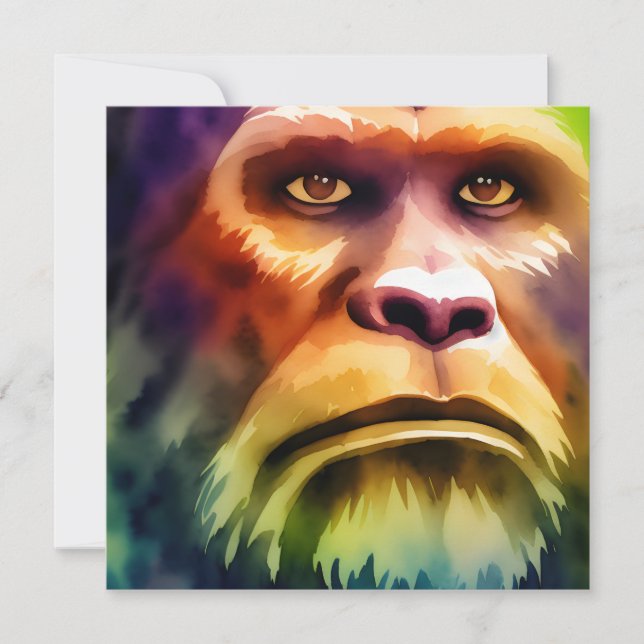 Bigfoot Cryptid Colorful Watercolor Art Einladung (Vorderseite)