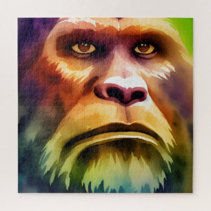 Bigfoot Cryptid Colorful Watercolor Art Puzzle