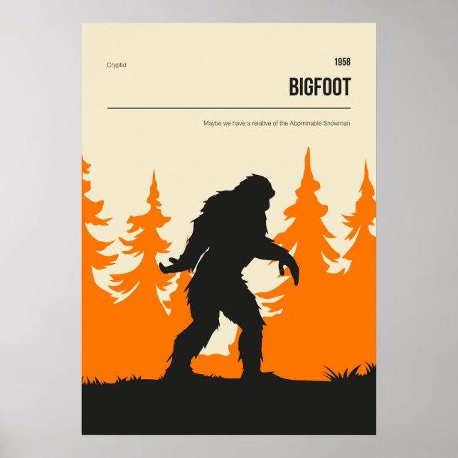 Bigfoot Cryptid  Minimal Retro Cryptozoology Poster (Vorne)