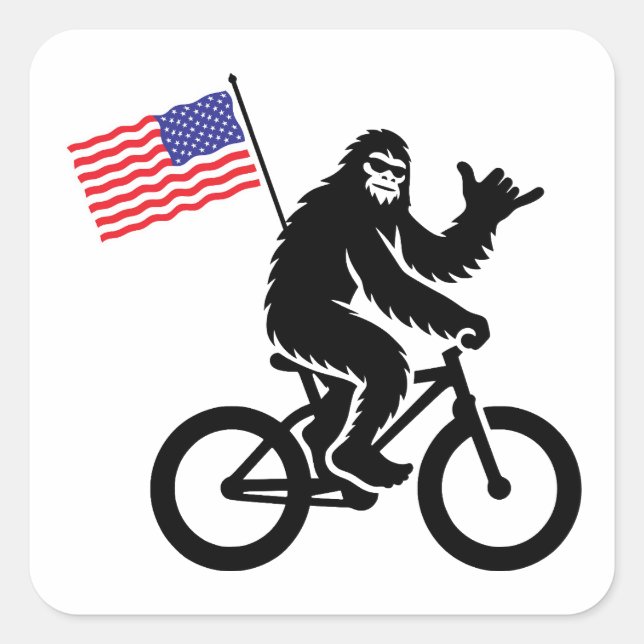 Bigfoot Cycling American Flag Quadratischer Aufkleber (Vorderseite)