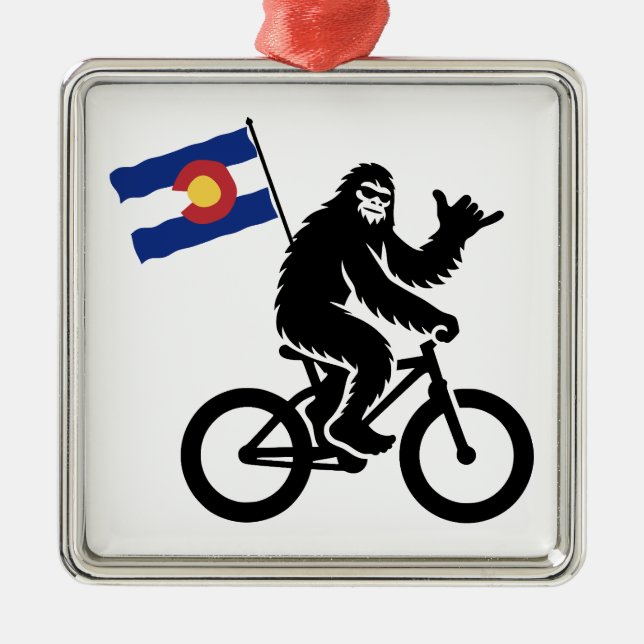 Bigfoot Cycling Colorado Flag Ornament Aus Metall (Vorne)