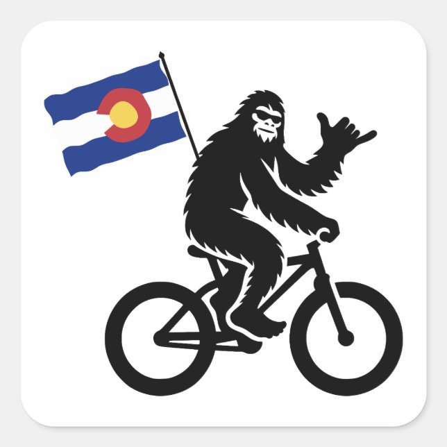 Bigfoot Cycling Colorado Flag Quadratischer Aufkleber (Vorderseite)