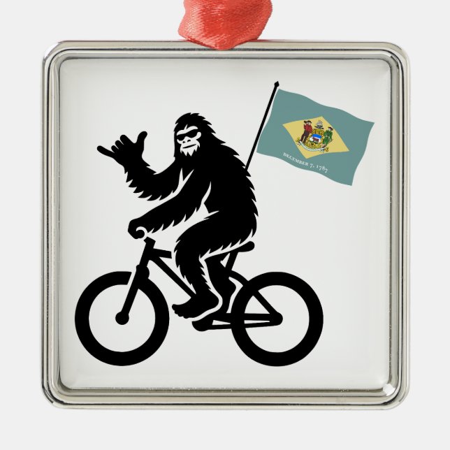 Bigfoot Cycling Delaware Flag Ornament Aus Metall (Vorne)