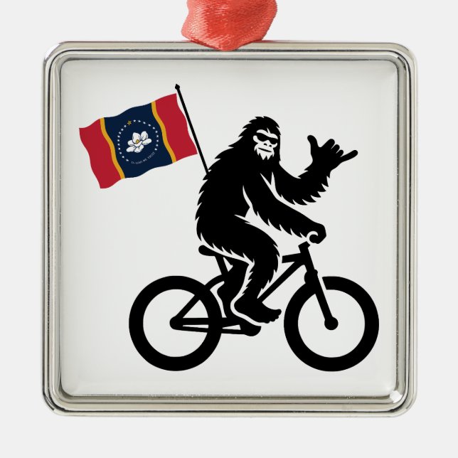 Bigfoot Cycling Mississippi Flag Ornament Aus Metall (Vorne)