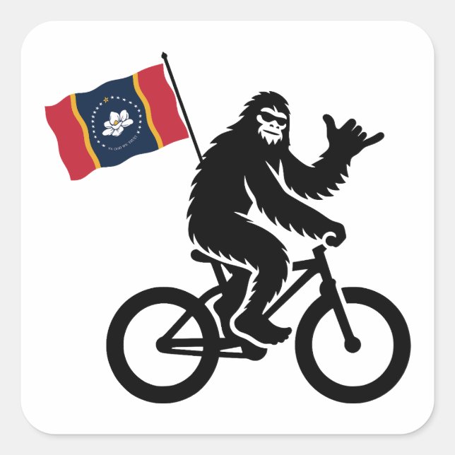 Bigfoot Cycling Mississippi Flag Quadratischer Aufkleber (Vorderseite)
