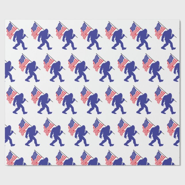 Bigfoot, das die amerikanische Flagge trägt Geschenkpapier (Flach)