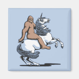 Bigfoot, der ein Einhorn reitet Magnet
