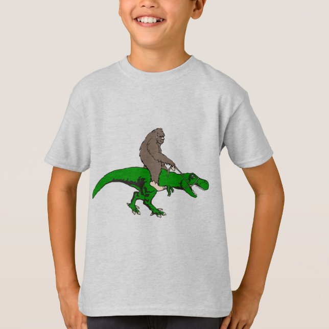 Bigfoot, der T Rex reitet T-Shirt (Vorderseite)