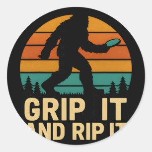 Bigfoot Disc Golf Retro Vintage Grip And Rip Throw Runder Aufkleber