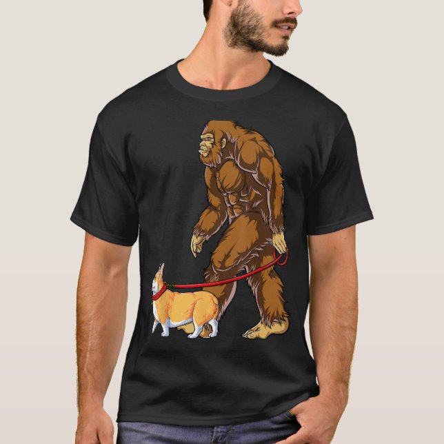 Bigfoot Dog Walk Corgi Funny Sasquatch Lovers Männ T-Shirt (Vorderseite)