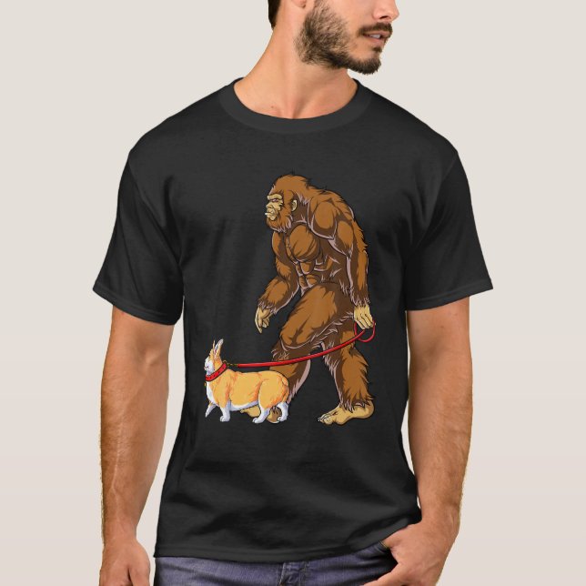 Bigfoot Dog Walk Corgi Men Women Sasquatch Lover G T-Shirt (Vorderseite)