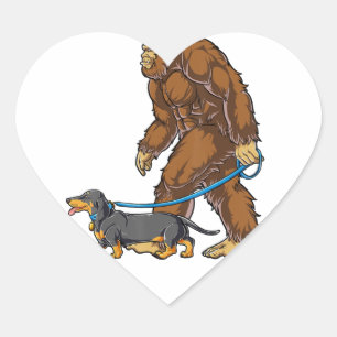 Bigfoot Dog Walk Dackel T Sasquatch Kinder Männer Herz-Aufkleber