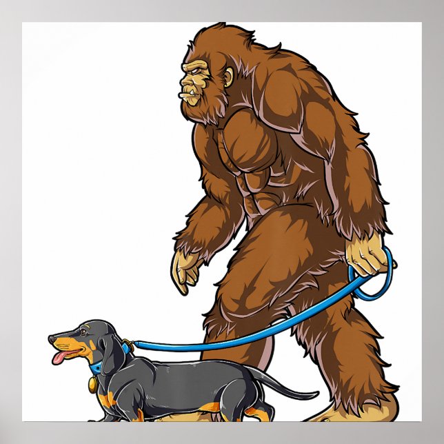 Bigfoot Dog Walk Dackel T Sasquatch Kinder Männer  Poster (Vorne)