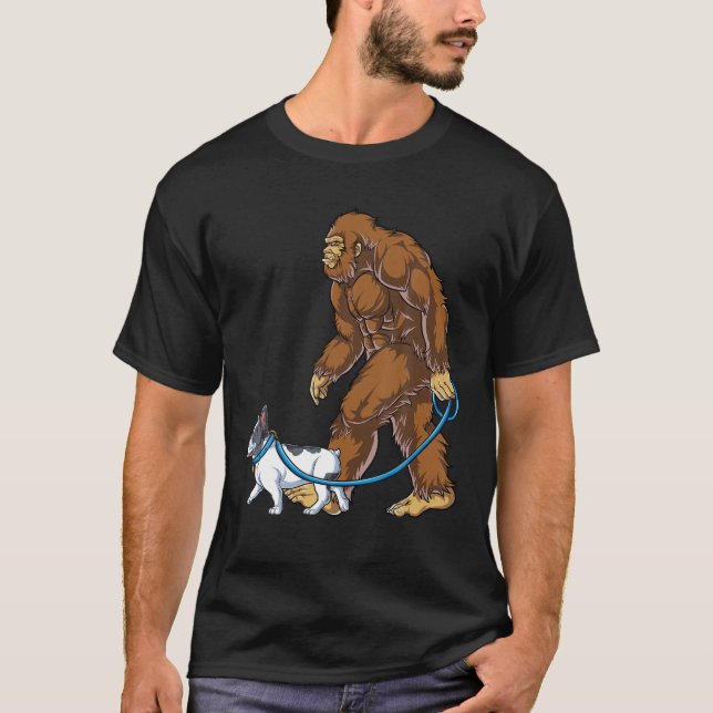 Bigfoot Dog Walk French Bulldog Men Sasquatch Lieb T-Shirt (Vorderseite)