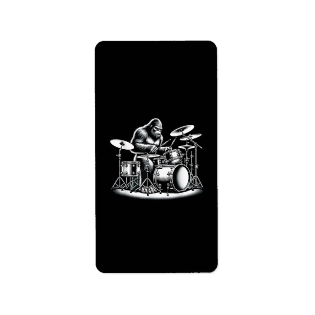 Bigfoot Drummer Sasquatch Playing Drums Musician B Adressaufkleber (Vorne)