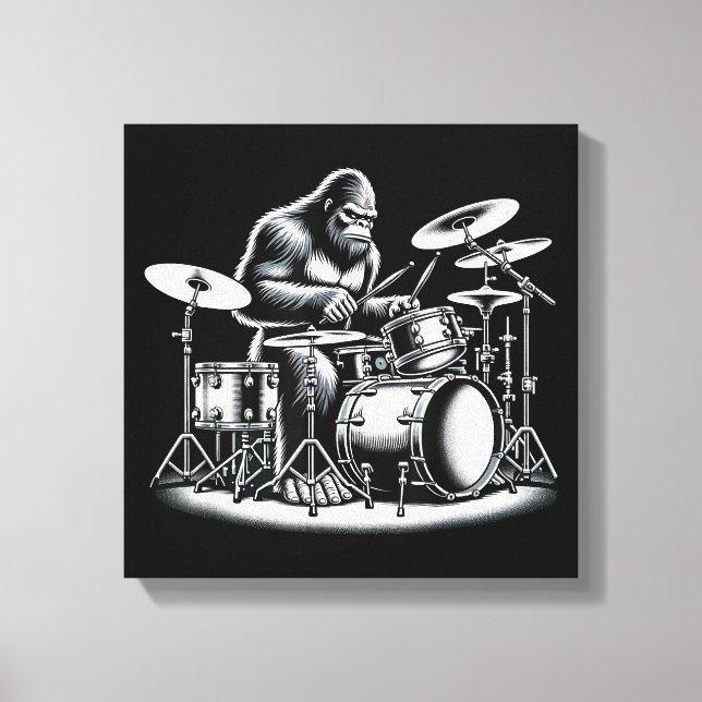 Bigfoot Drummer Sasquatch Playing Drums Musician B Leinwanddruck (Vorderseite)