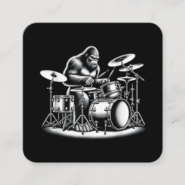 Bigfoot Drummer Sasquatch Playing Drums Musician B Quadratische Visitenkarte (Vorderseite)