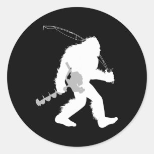 Bigfoot Eis Fishing Yeti Fisherman mit einem Bohre Runder Aufkleber