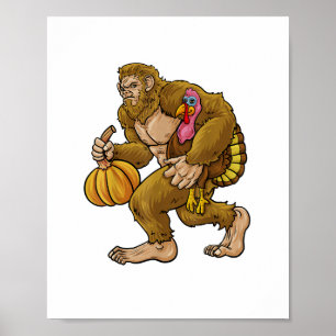 Bigfoot Erntedank Steals Turkey & Pumpkin Hide_ Poster