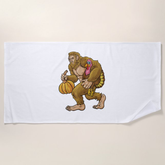 Bigfoot Erntedank Steals Turkey & Pumpkin Hide_ Strandtuch (Vorderseite)