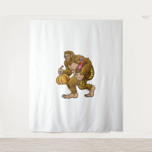 Bigfoot Erntedank Steals Turkey & Pumpkin Hide_ Wandteppich