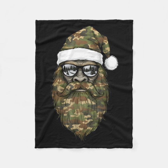 Bigfoot Face Sungles Santa Christmas Camo Xmas Sas Fleecedecke (Vorderseite)