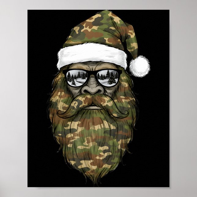Bigfoot Face Sungles Santa Christmas Camo Xmas Sas Poster (Vorne)