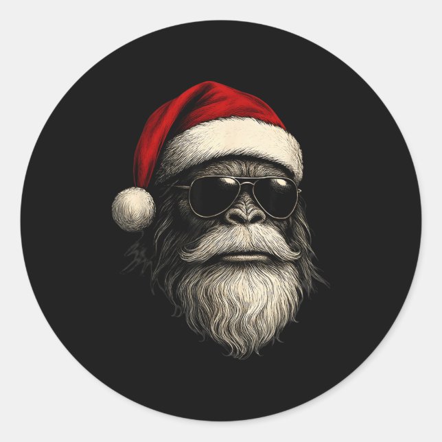Bigfoot Face Sungles Santa Christmas Funny Xmas Sa Runder Aufkleber (Vorderseite)