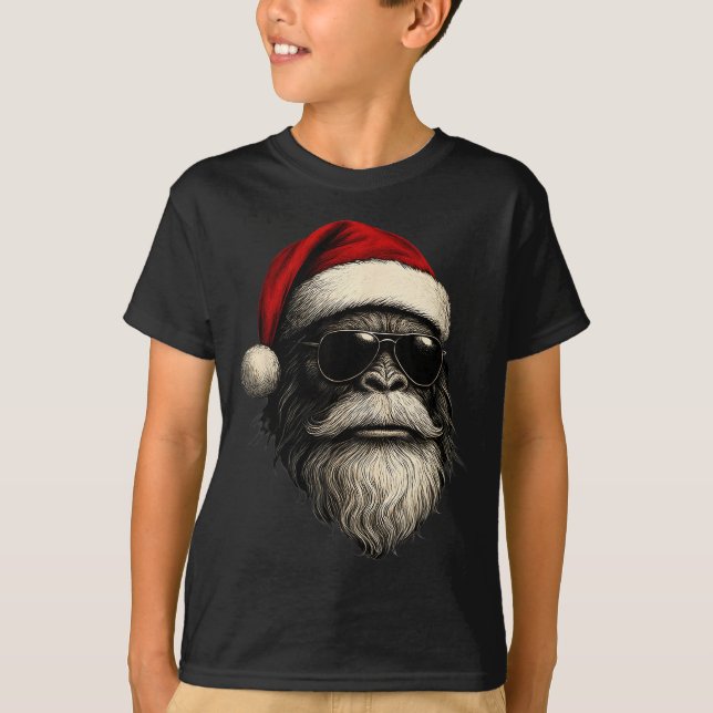 Bigfoot Face Sungles Santa Christmas Funny Xmas Sa T-Shirt (Vorderseite)