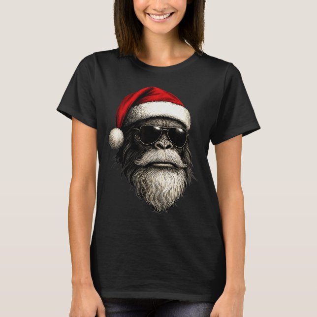 Bigfoot Face Sungles Santa Christmas Funny Xmas Sa T-Shirt (Vorderseite)