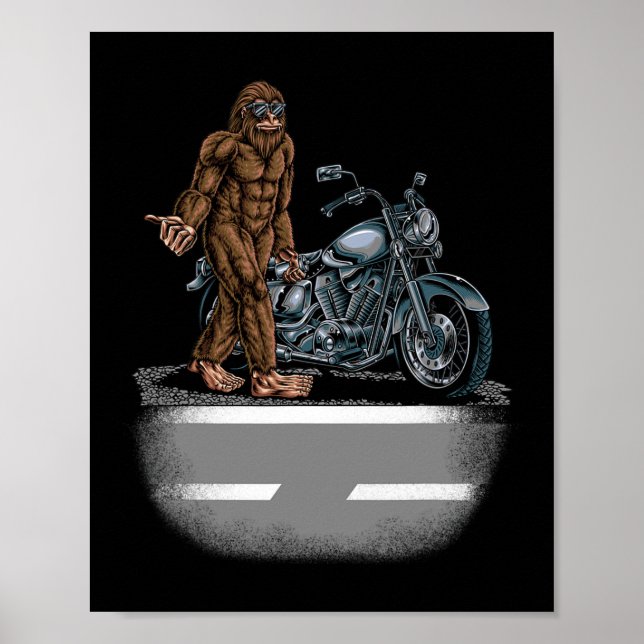 Bigfoot Fahren eines Motorrads, das versucht, eine Poster (Vorne)