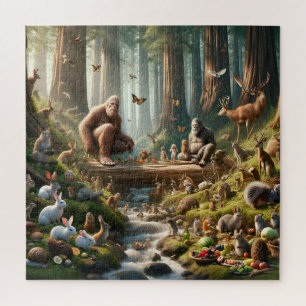 Bigfoot-Familienfest - Sanfter Riese Waldszene Puzzle