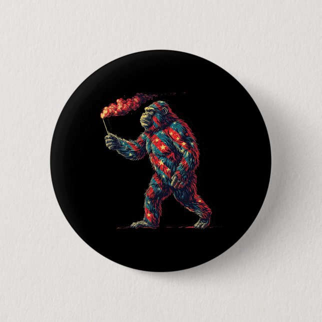 Bigfoot Feuerwerk 4. Juli Männer Sasquatch Americ Button (Vorderseite)