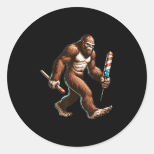 Bigfoot Feuerwerk 4. Juli Männer Sasquatch Americ Runder Aufkleber