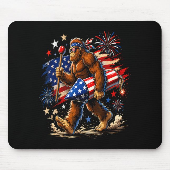 Bigfoot Feuerwerk 4. Juli Männer Sasquatch Mousepad (Vorne)