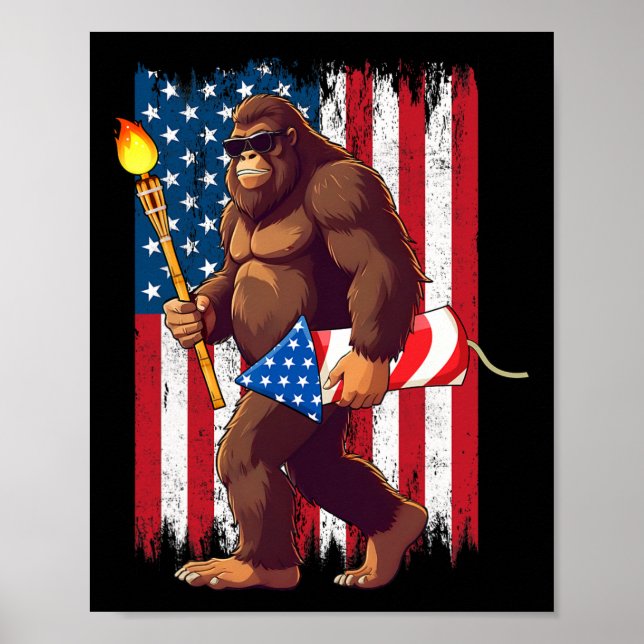 Bigfoot Feuerwerk 4. Juli Sasquatch American U Poster (Vorne)