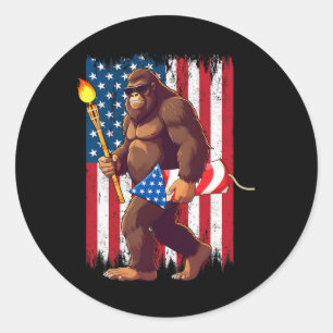 Bigfoot Feuerwerk 4. Juli Sasquatch American U Runder Aufkleber